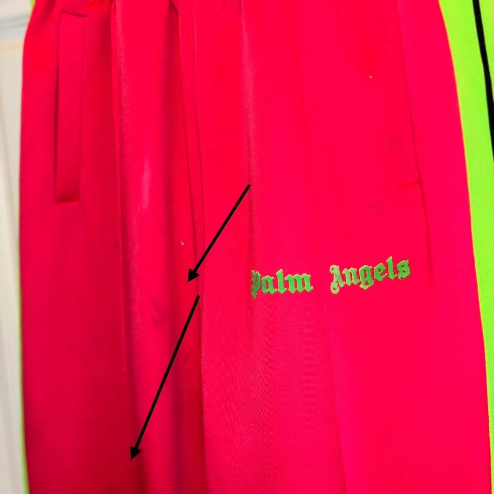 🩷 💚 Palm Angels Track Pants w/imperfections Sz S Neon Pink w/ Neon Green - Picture 14 of 16